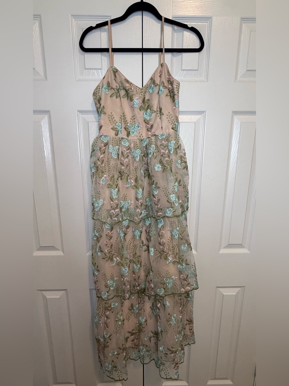 Floral embroidered sheer formal dress